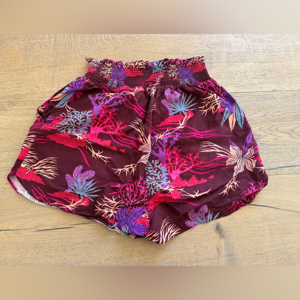 Scotch and Soda Women’s Floral Smocked Waist Shorts — Burgundy/Pink